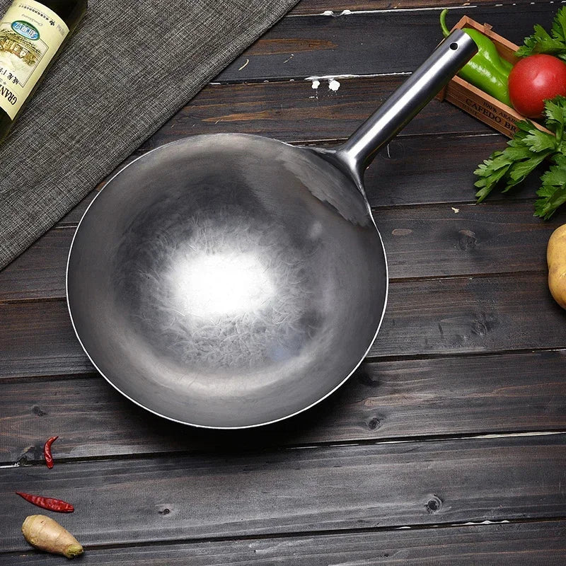 Thickened 30 32 34cm Uncoated Carbon Steel Wok pans Cooking Pot Chinese Hand-forged Non-stick Iron Pot cookware pans