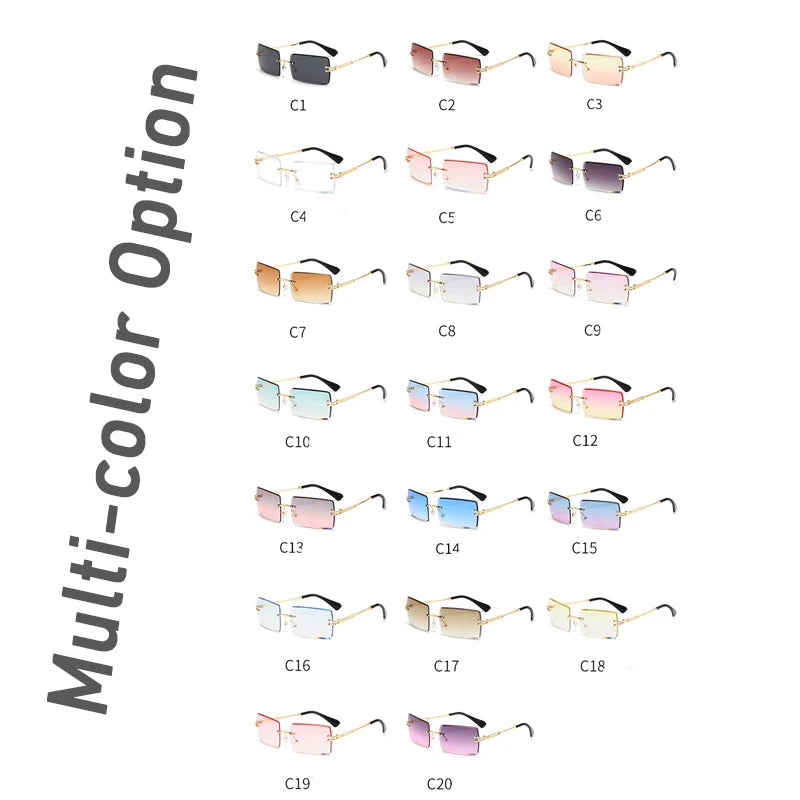 19 Pairs Per Set Sunglasses Trendy Rimless Rectangle For Men Women Fashion Small Frame Eyewear Summer Outdoor Sun Glasses