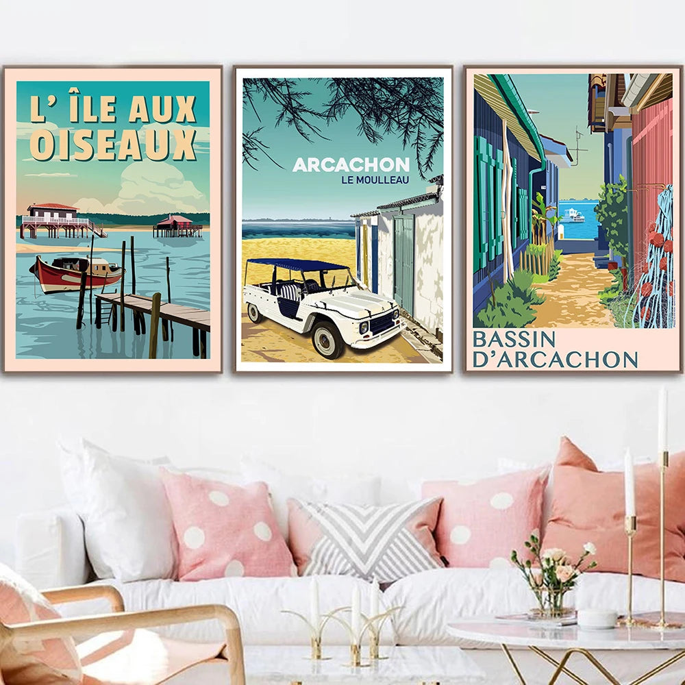 Travel Vintage Home Decor Arcachon Basin Landscape Traditional Village Poster Retro Vintage Wall Art Picture Living Room Decor