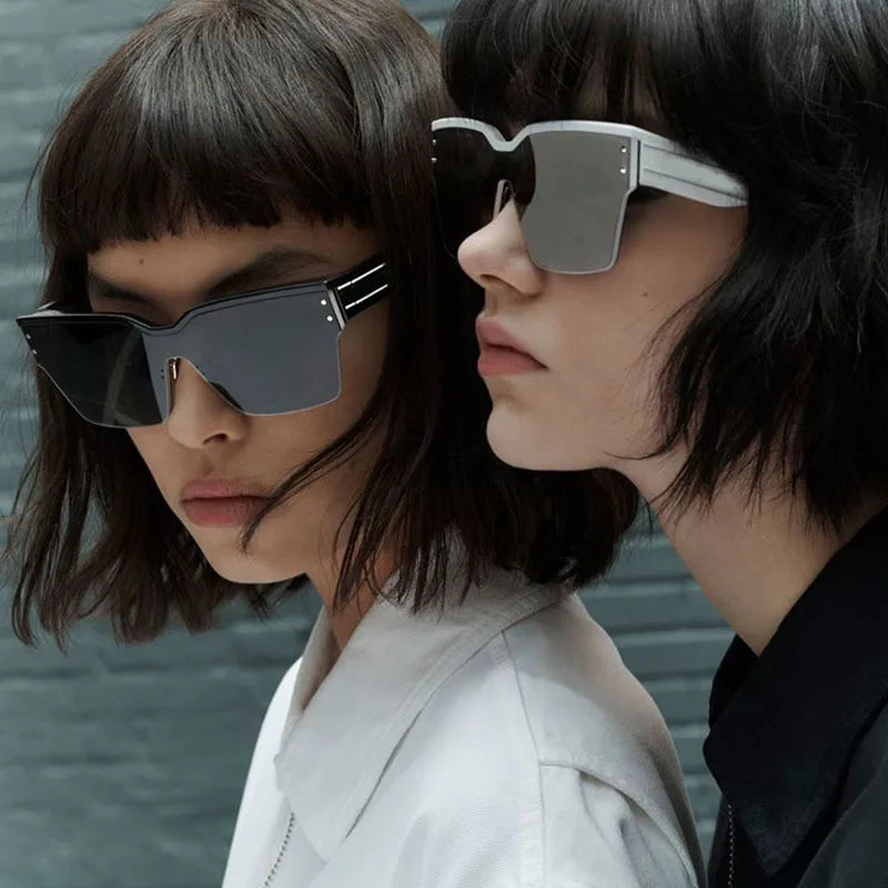 Unisex One Piece Square Sunglasses Men Brand Designer Luxury Rivet Oversized Sun Glasses For Female Coating Flat Lens Sunglass