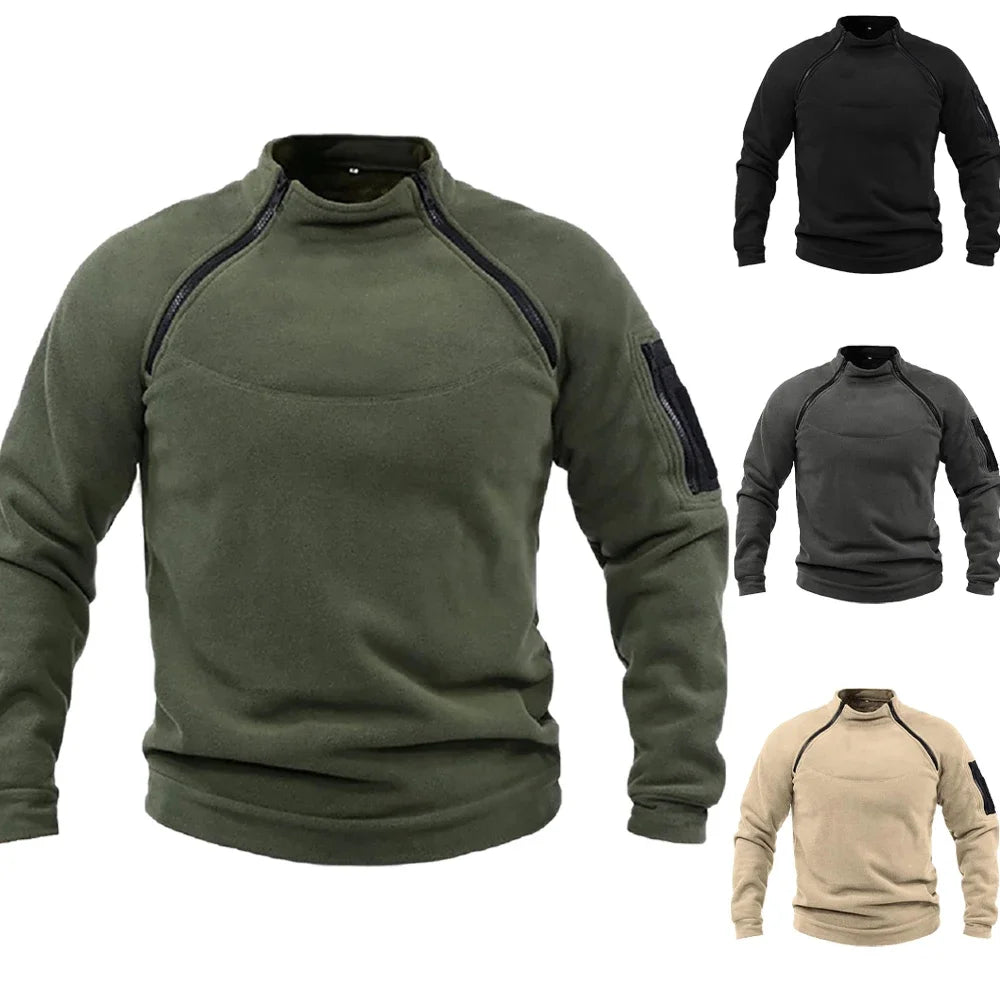 Winter Fleece Men's Pullover Solid Color Tactical Outdoor Jacket Standing Collar Sportwear Windproof Coats Male Thick Sweatshirt