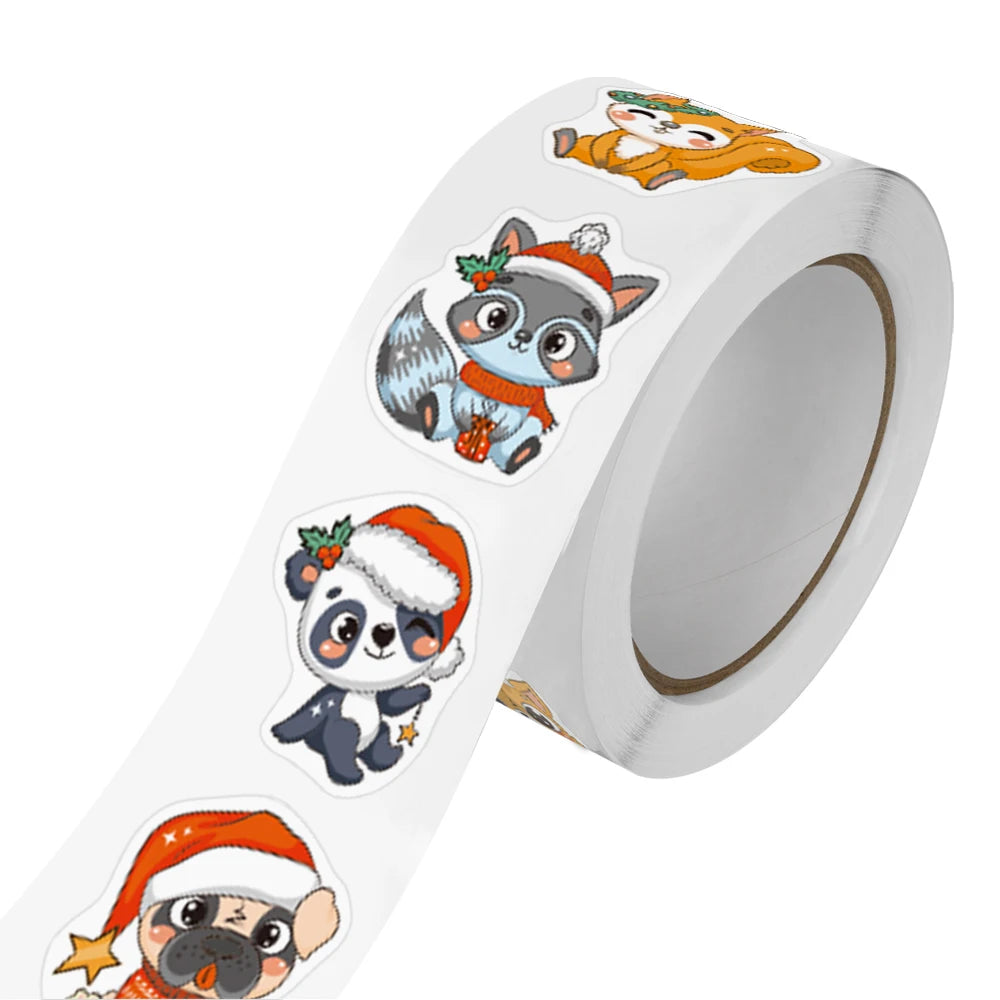 500Pcs/Roll Heterotypic Christmas Themed Animals Stickers 8 Designs 2.5cm/1.0'' DlY Graffiti Holiday Party Decoration Labels
