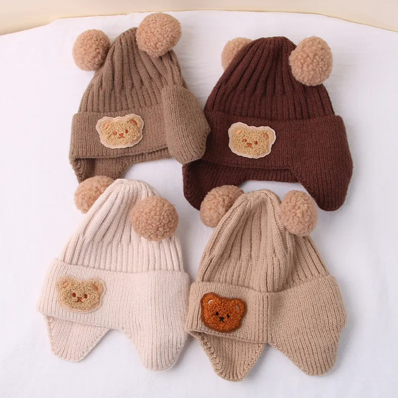 Cartoon Bear Ear Knitted Beanie Cap for Toddlers - Warm & Cute Winter Hat for Boys & Girls