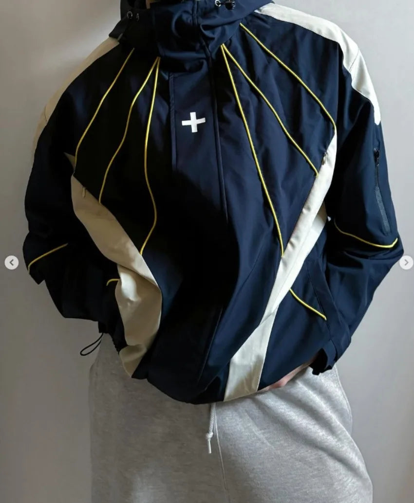 Y2K Autumn and Winter New Stitching Contrast Jacket American Retro Zipper Jacket Gothic Punk Leisure Sports Hooded Coat Unisex