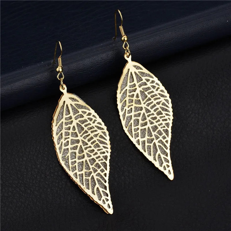 Baroque Vintage Leaf Drop Long Earrings Willow Fringed Tassel Gold Color Earrings for woman Fashion Pendientes Mujer Jewelry