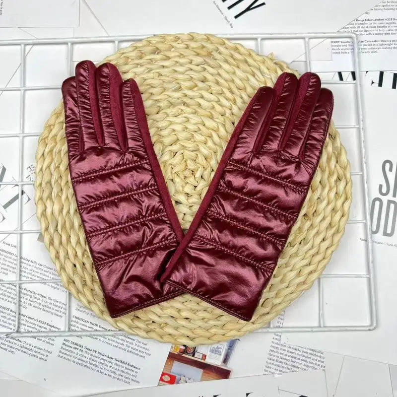 Winter Women Fashion Luxury Waterproof Keep Warm Touch Screen Plus Fleece Down Cloth Suede Soft Gloves Elasticity