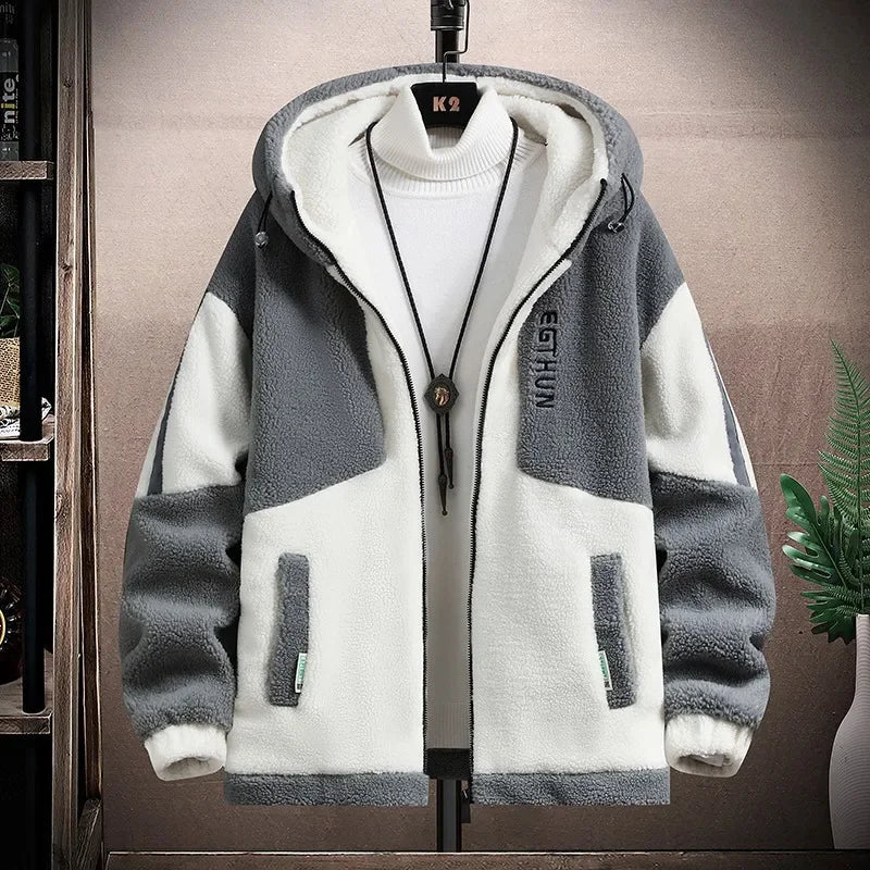 Trendy Loose-fit Sheep Velvet Jacket For Men Thickened Padded Winter Casual Hip Hop Style Jacket For High School Students