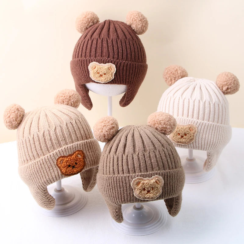 Cartoon Bear Ear Knitted Beanie Cap for Toddlers - Warm & Cute Winter Hat for Boys & Girls