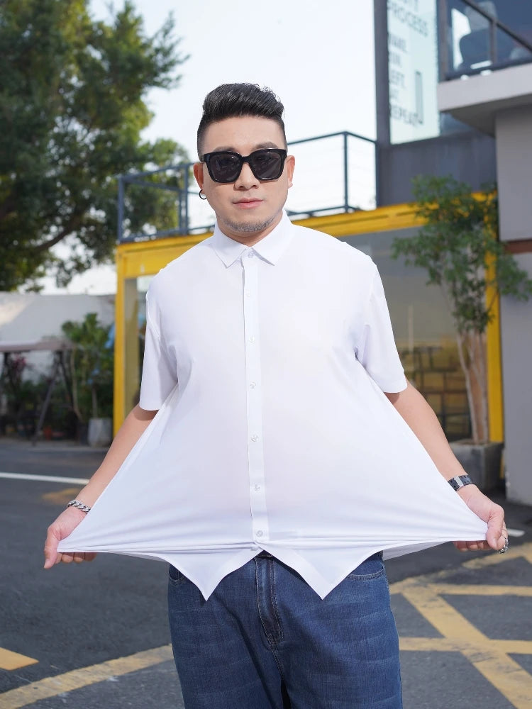 Summer Men Shirt Traceless Elasticity Short Sleeve Oversize 6XL 7XL 8XL 10XL Plus Size Dress Ice Formal Designer High Quality