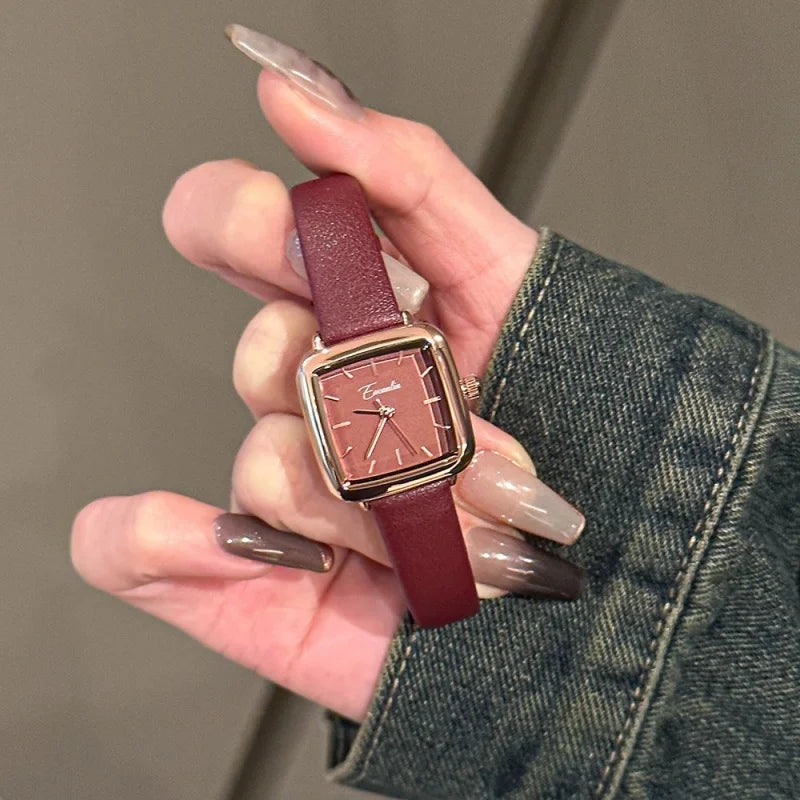 Woman Watch Light Luxury Quartz Watches for Women Gifts Waterproof Square Dial Leather Band Woman’s Wristwatch