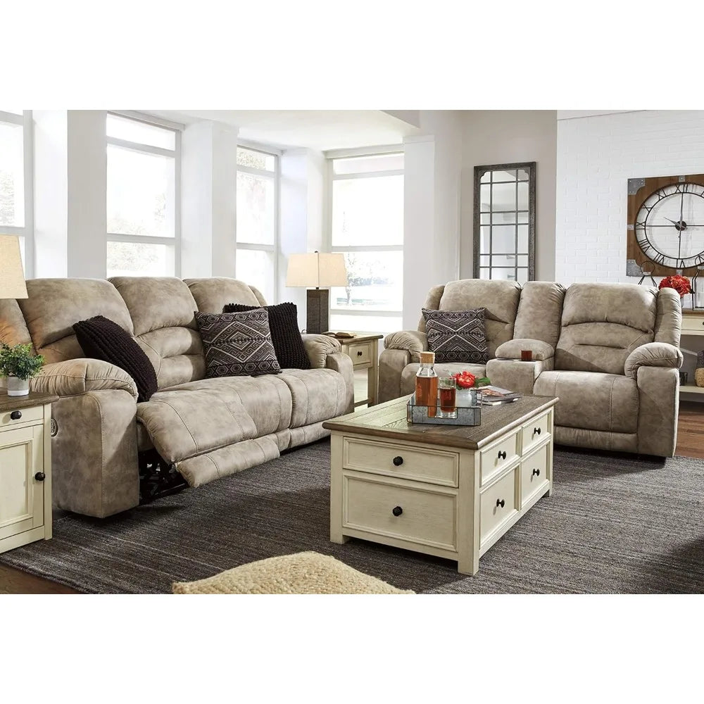 Bolanburg Farmhouse Chair Side End Table with Outlets and USB Ports, Antique Cream & Brown