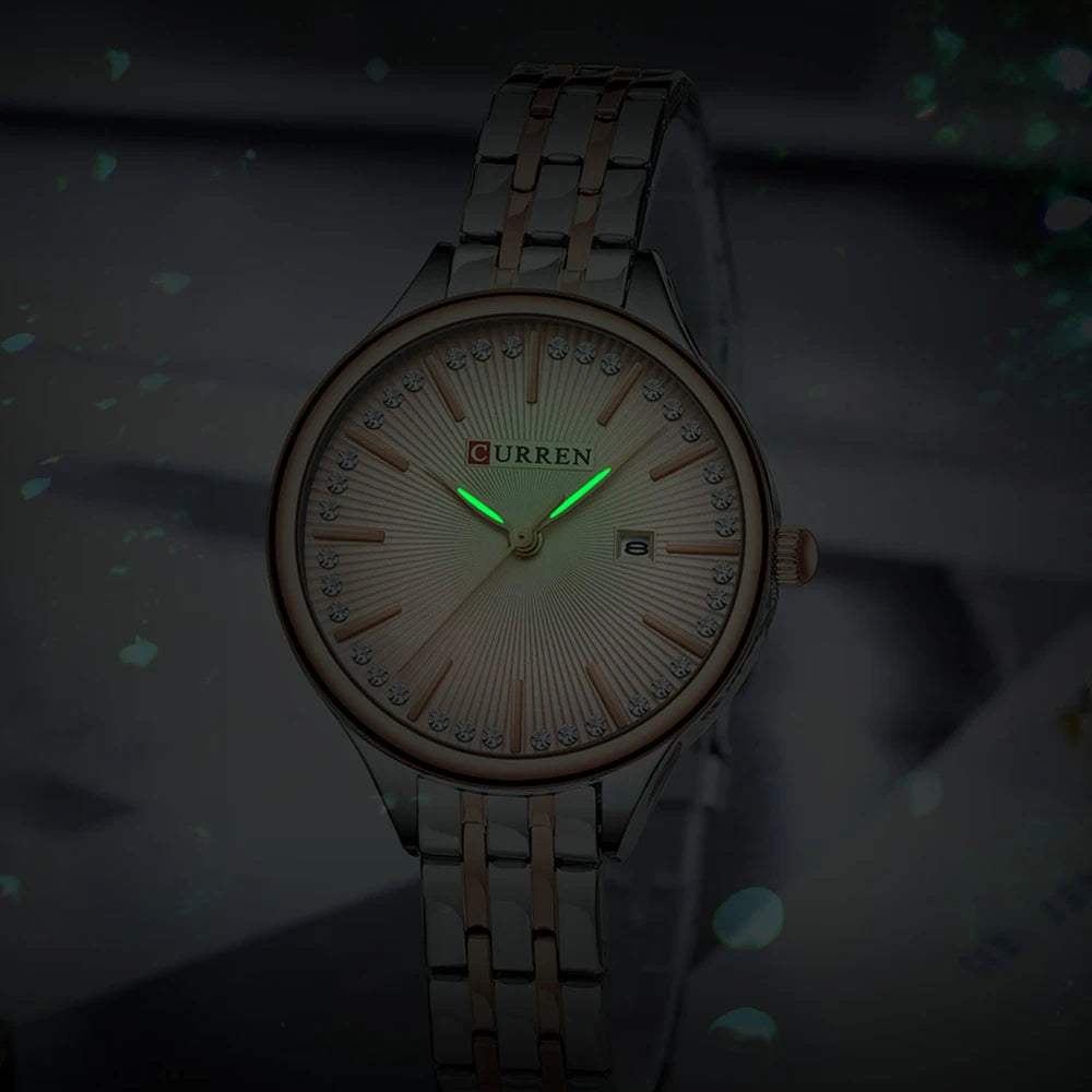 CURREN Fashion Brand Ladies Two Tone Watches Simple Quartz Waterproof Wristwatch for Women with Auto Date