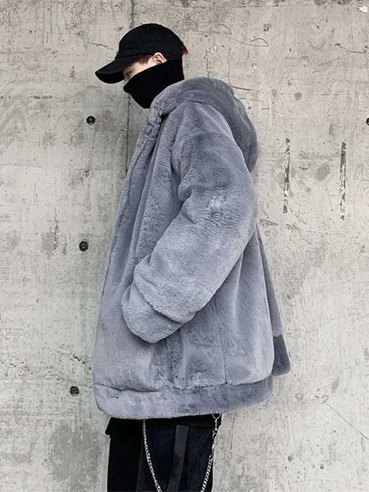 Gmiixder Streetwear Padded Jacket for Men Thickened Lamb Rabbit Wool Coat 2023 Winter Fashion Lovers Gothic Harajuku Fake Fur