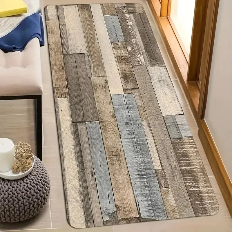 1 piece wood pattern kitchen rug, non-slip machine washable flannel floor mat, suitable for the kitchen at the entrance of the h