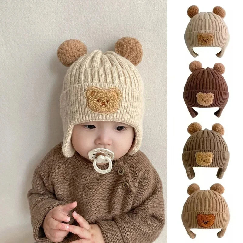 Cartoon Bear Ear Knitted Beanie Cap for Toddlers - Warm & Cute Winter Hat for Boys & Girls