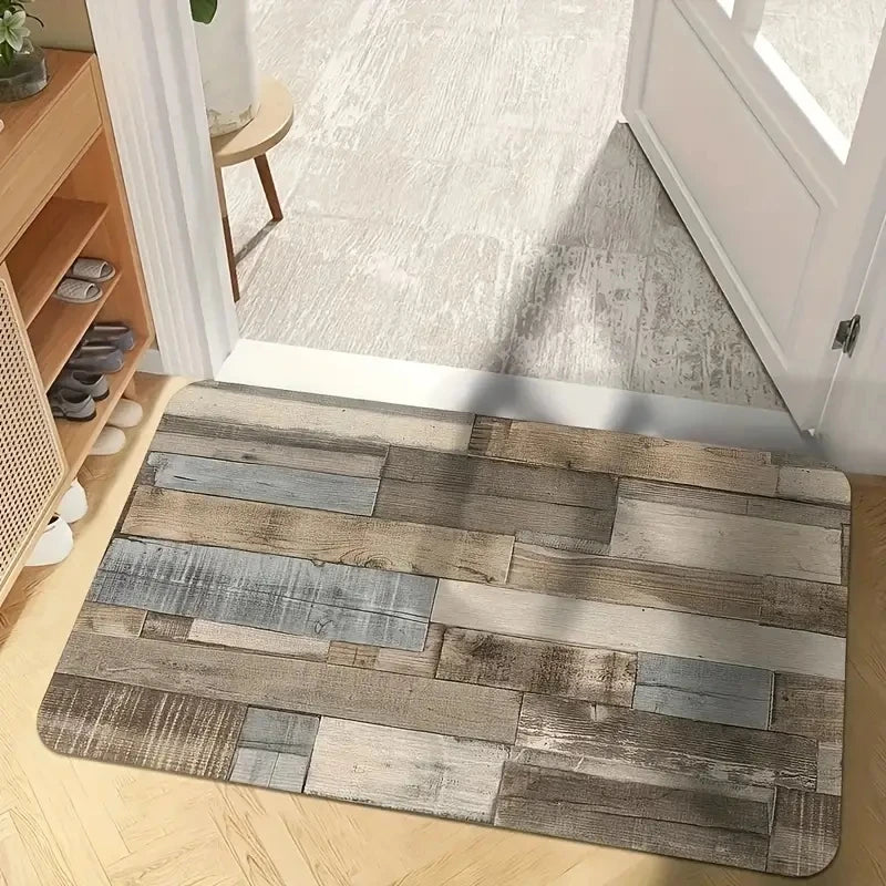 1 piece wood pattern kitchen rug, non-slip machine washable flannel floor mat, suitable for the kitchen at the entrance of the h