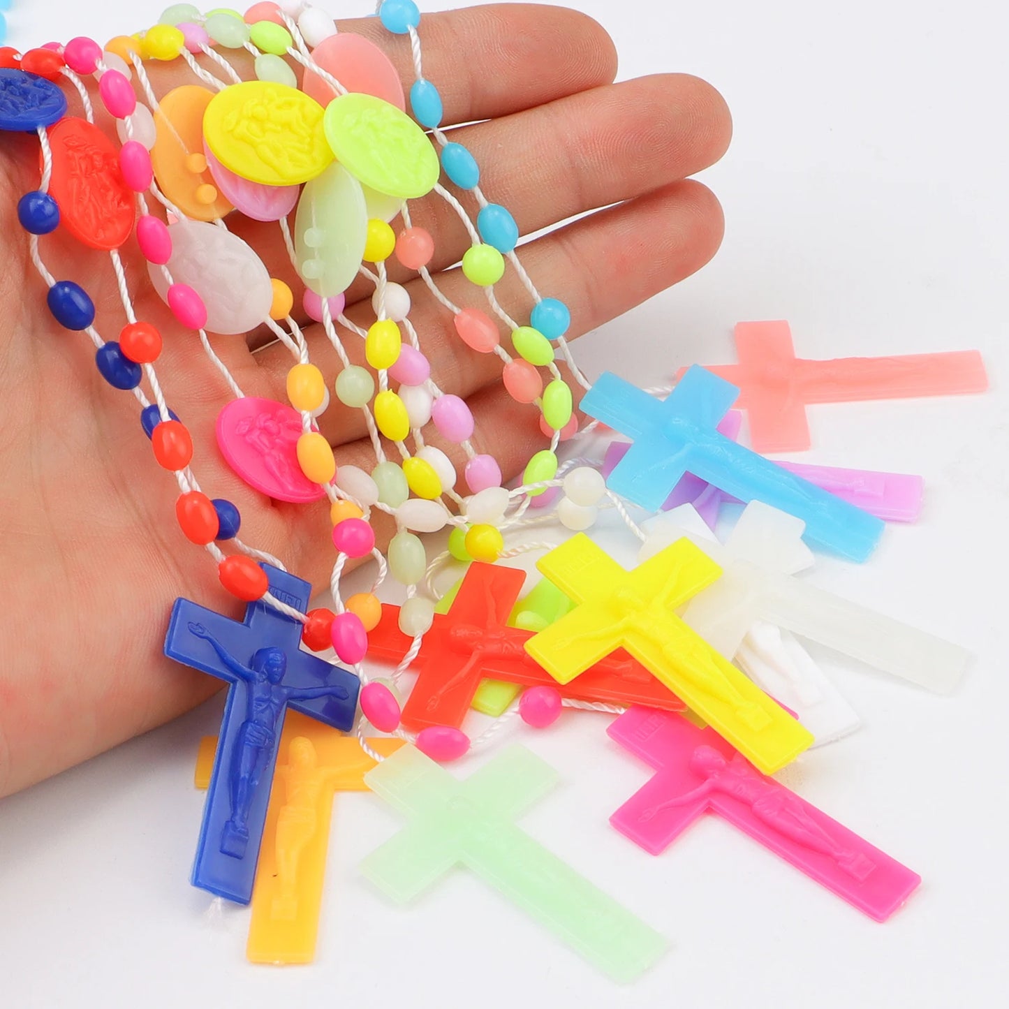 12 Pieces Factory Multicolor Rosaries Glow Plastic Necklace Rosary Beads Bright Necklace Catholicism Prayer Religious Jewelry