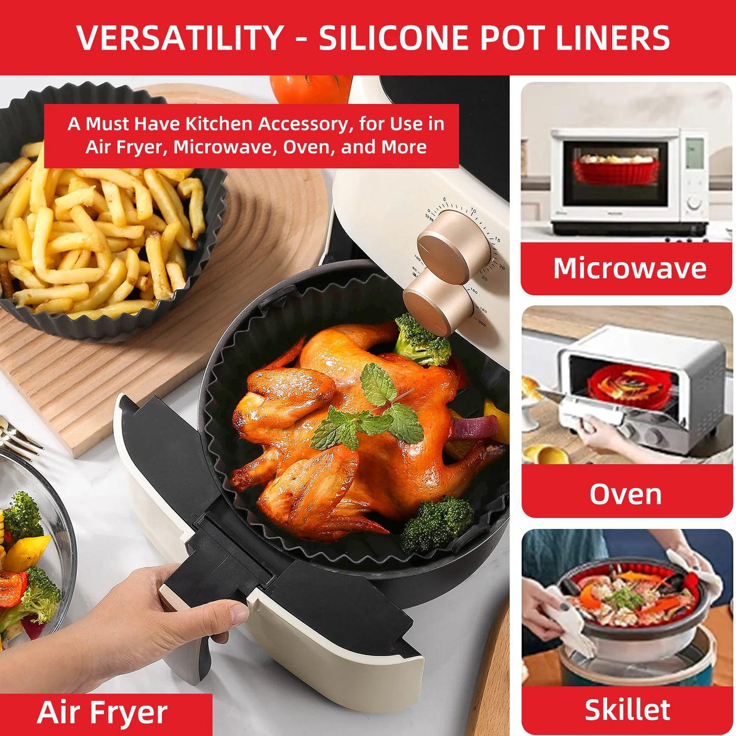 Air Fryer Silicone Liners Air Fryer Silicone Pot Reusable Silicone Air Fryer Liners Food Safe Non Stick Air Fryer Basket Accesso