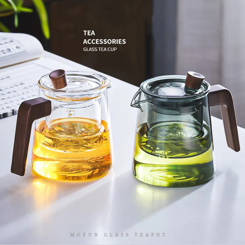 GIANXI Retro Glass Teapot Wood Handle Chinese Tea Ceremony Transparent Teawear Set Cup Filter High Boron Silicon Pot 530ML