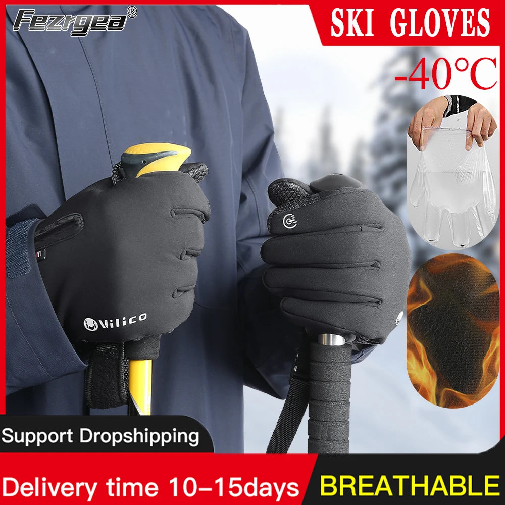 Men Waterproof Winter Cycling Gloves Outdoor Sports Running Motorcycle Ski Touch Screen Fleece Gloves Non-slip Warm Full Fingers