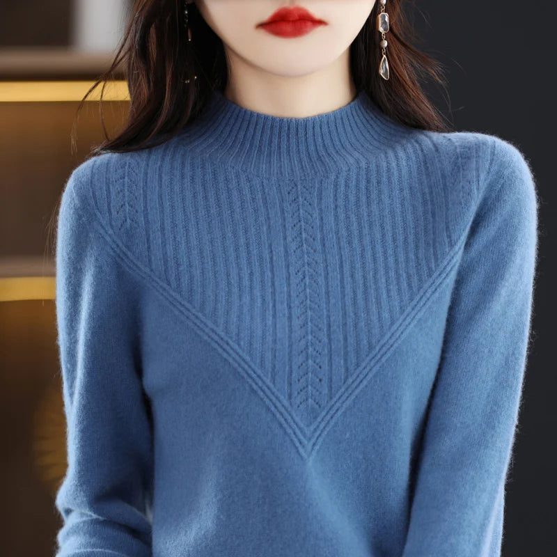 100% merino sweater women's turtleneck pullover loose knit bottoming shirt autumn and winter long sleeve cashmere top
