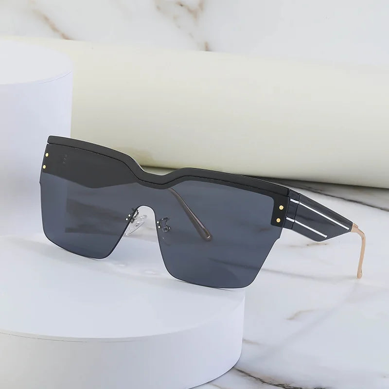 Unisex One Piece Square Sunglasses Men Brand Designer Luxury Rivet Oversized Sun Glasses For Female Coating Flat Lens Sunglass