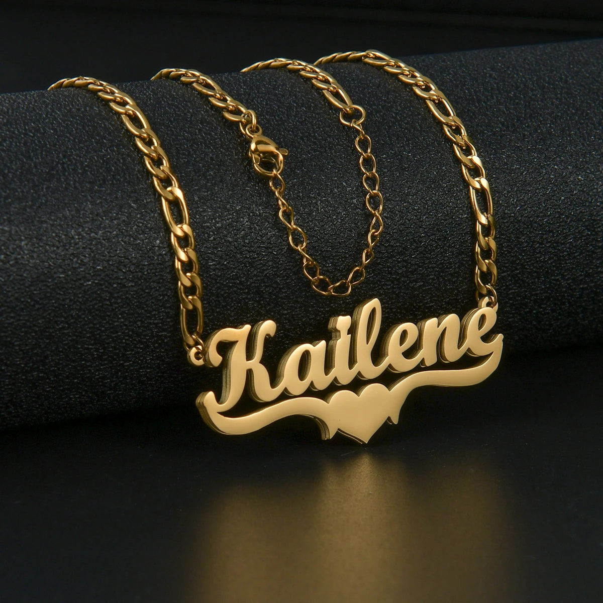 Customized Double Layer Welding Name Letter Necklaces Name for Women Men Heart Necklace Pendant Thick Figaro Chain Jewelry Gift