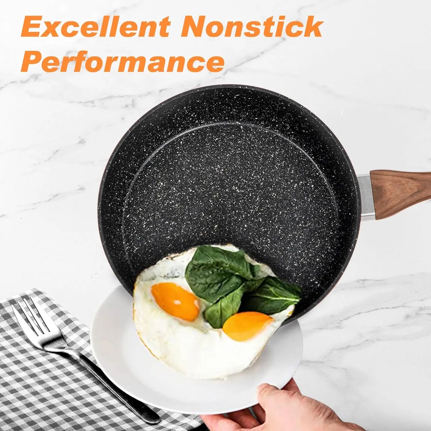 DishDelight 17 Piece Pots and Pans Set Non Stick, Nonstick Induction Granite Kitchen Cookware Sets, Induction Cookware Frying Pa