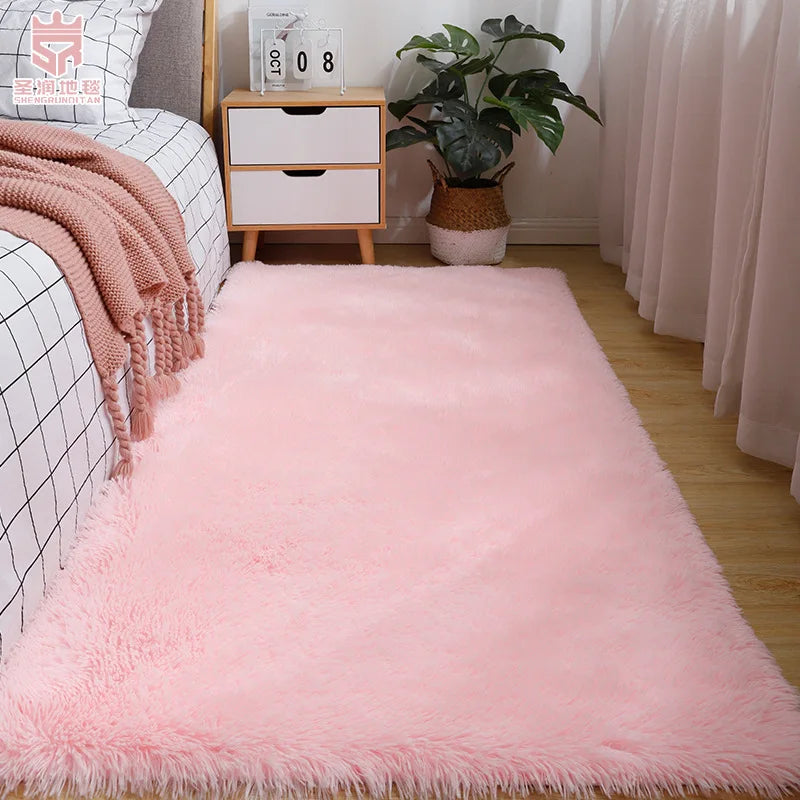 Silk Wool Bedside Blanket for Girls, Ins Bedroom Plush Carpet, Silicone Non Slip Bottom, Living Room Carpet, Cute Rug
