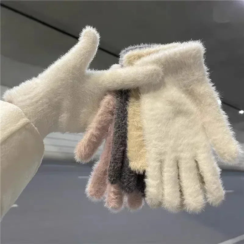Lovely Coral Plush Fingerless Warm Furry Gloves Women Men Korean Style Winter Snow Versatile Furry Thickened Cold-proof Gloves