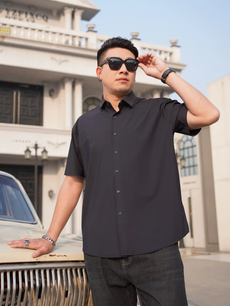 Summer Men Shirt Traceless Elasticity Short Sleeve Oversize 6XL 7XL 8XL 10XL Plus Size Dress Ice Formal Designer High Quality