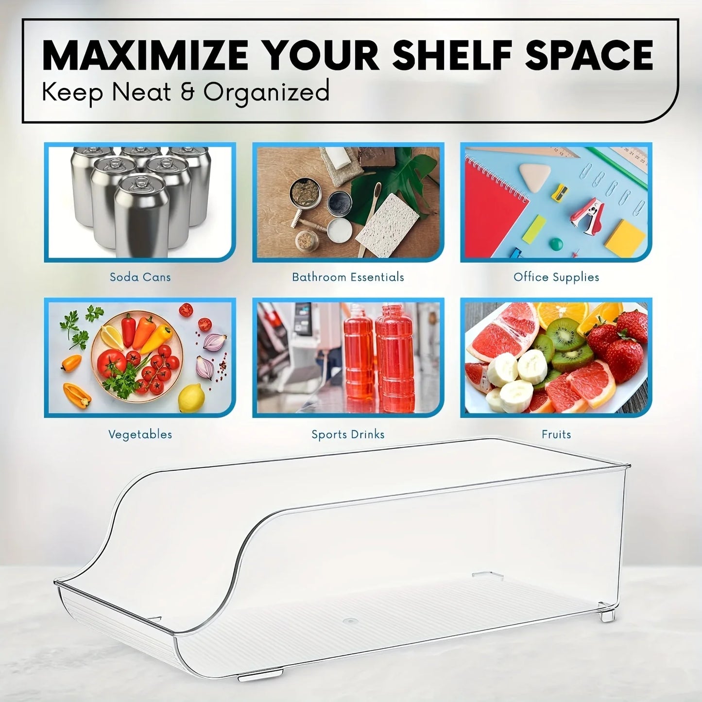 1pc Refrigerator Organizer Bins Soda Can Dispenser Beverage Holder Clear Plastic Canned Food Pantry Storage Kitchen Accessories