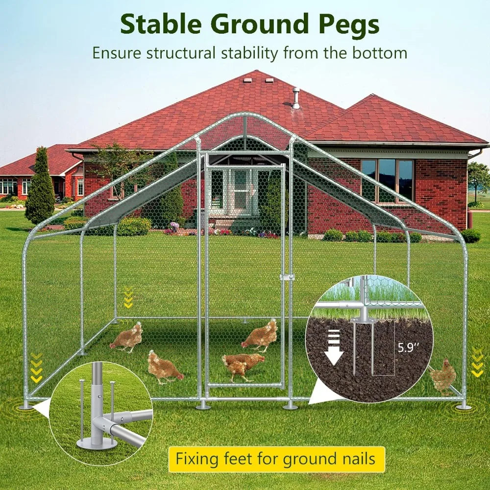 10x13FT Large Metal Chicken Run with Roof, Walk-in Poultry Cage Chicken Coop Runs House for Yard with Waterproof Cover