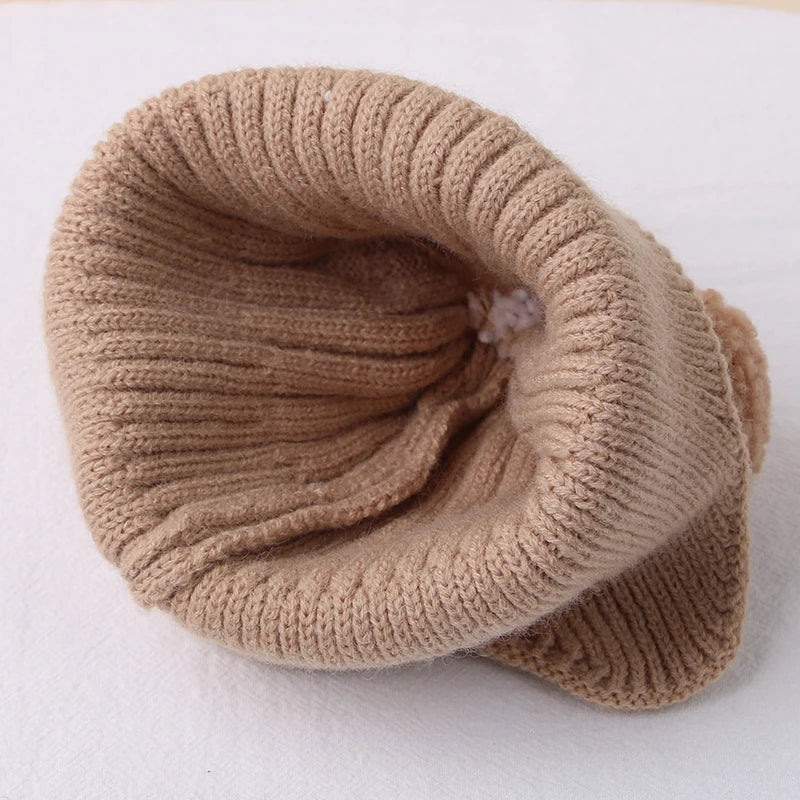 Cartoon Bear Ear Knitted Beanie Cap for Toddlers - Warm & Cute Winter Hat for Boys & Girls