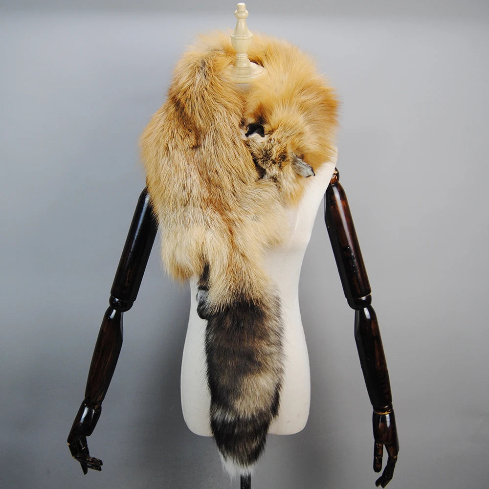 2024 Party Luxury Winter Real Fox Scarf High-End Men's Women's Fox Fur Scarf 100% Natural One-Piece Warmth Real Fox Fur Collar