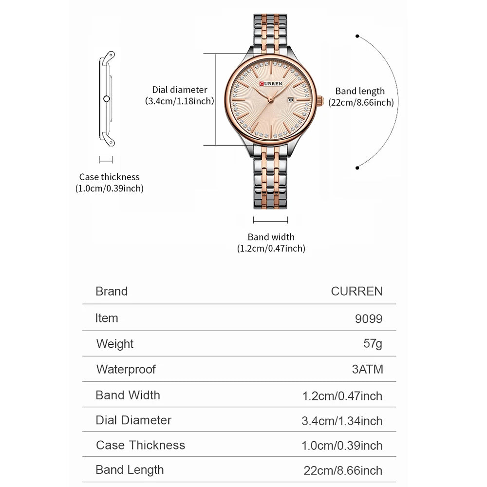 CURREN Fashion Brand Ladies Two Tone Watches Simple Quartz Waterproof Wristwatch for Women with Auto Date