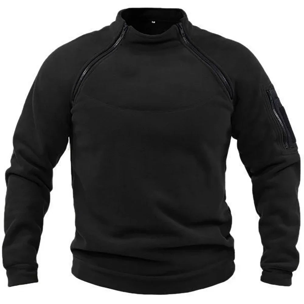 Winter Fleece Men's Pullover Solid Color Tactical Outdoor Jacket Standing Collar Sportwear Windproof Coats Male Thick Sweatshirt