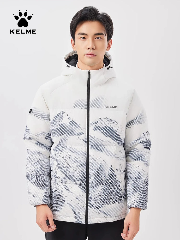 Kelme Short Down Jacket Men's Winter 2024 Snow Mountain Hooded Warm Cotton Jacket Outdoor Sports Thick Warm Coat