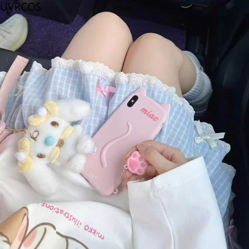 Kawaii Lolita Blue Plaid Mini Skirt Women Harajuku Y2k Aesthetic Bow Short Skirts Japanese Preppy Style Pleated Fairy Skirt 2024