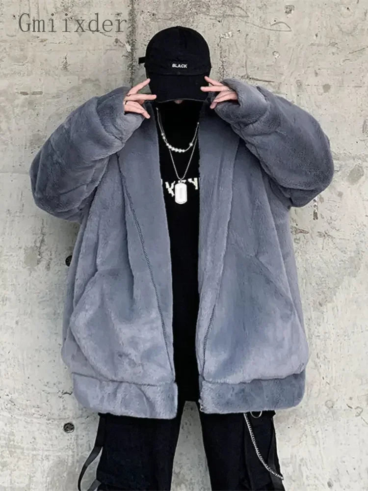 Gmiixder Streetwear Padded Jacket for Men Thickened Lamb Rabbit Wool Coat 2023 Winter Fashion Lovers Gothic Harajuku Fake Fur