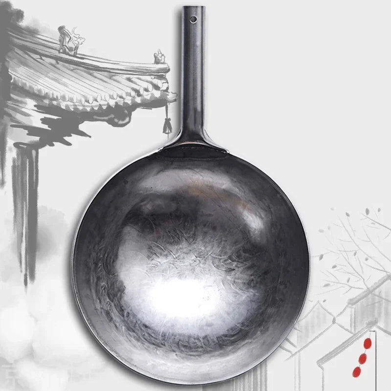 Thickened 30 32 34cm Uncoated Carbon Steel Wok pans Cooking Pot Chinese Hand-forged Non-stick Iron Pot cookware pans