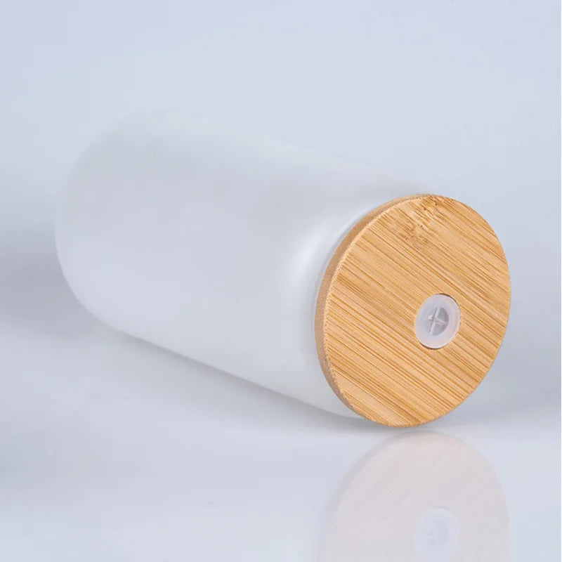 US Warehouse 8Pack Sublimation Blanks Glass Cans Frosted with Bamboo Lids and Straws Drinking Jars for Juice DIY