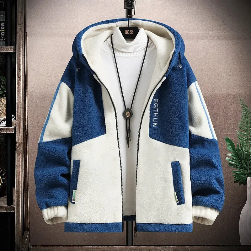Trendy Loose-fit Sheep Velvet Jacket For Men Thickened Padded Winter Casual Hip Hop Style Jacket For High School Students