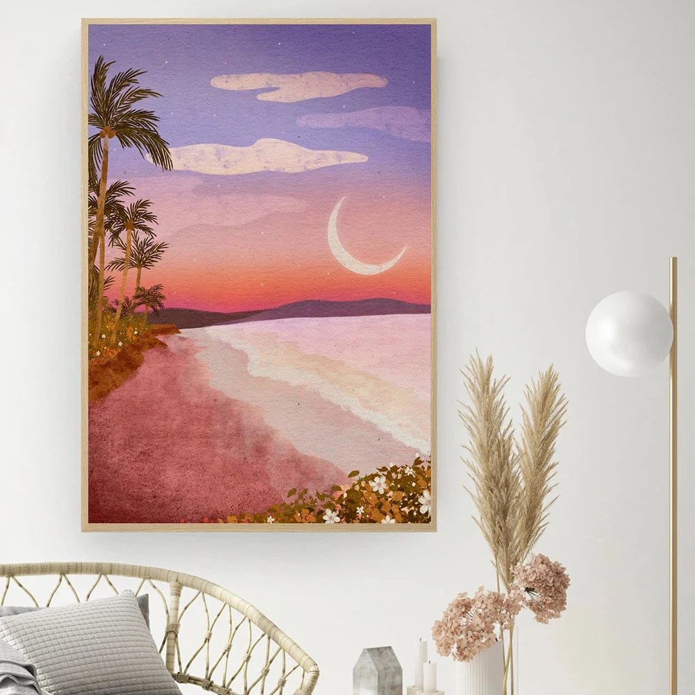 Boho Yoga Women Mystic Woods Wall Art Beach Moon Canvas Painting Nordic Posters And Prints Wall Pictures For Living Room Decor