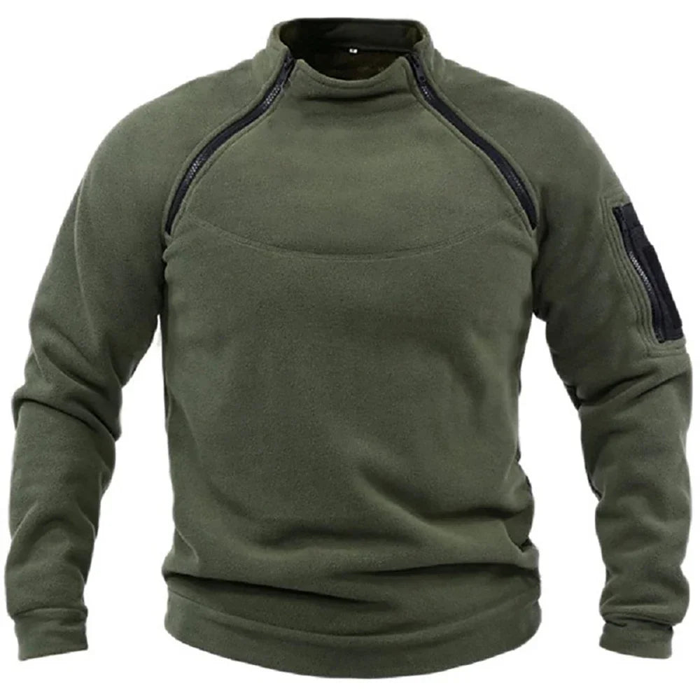 Winter Fleece Men's Pullover Solid Color Tactical Outdoor Jacket Standing Collar Sportwear Windproof Coats Male Thick Sweatshirt