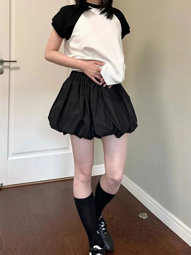 HOUZHOU Korean Mini Balloon Skirt Women Cute Sexy High Waist Loose Bubble Skirt Causal Elegant Female Summer 2024 Streetwear