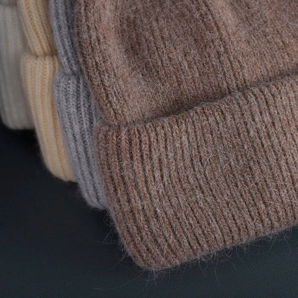 2023 Rabbit Fur Beanies Soft Warm Fluffy Winter Hat for Women Angora Knitted Hat Skullies Beanies Female Bonnet Woman Knit Cap