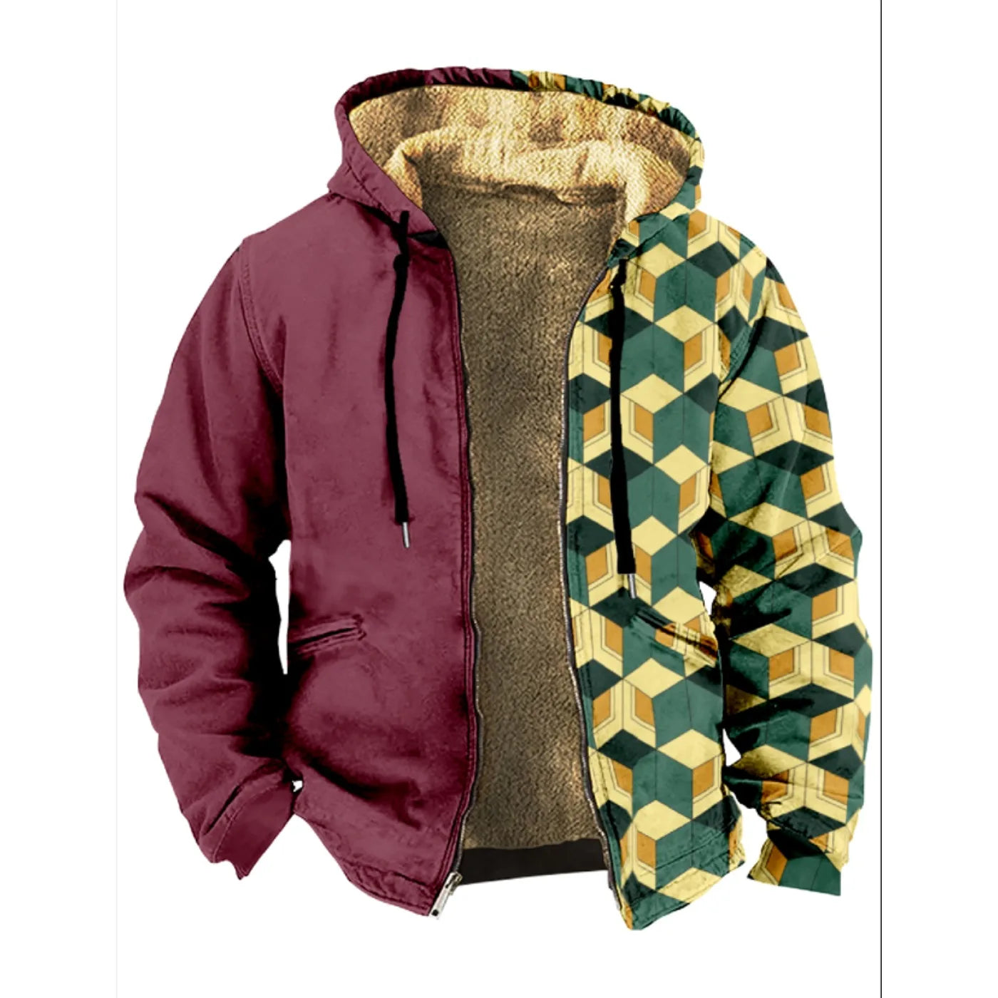 Men's and women's thick wool hooded double-layer jackets, winter and autumn street zippers, keep warm outdoors