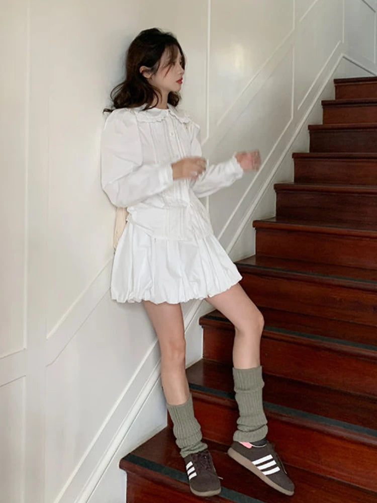 HOUZHOU Korean Mini Balloon Skirt Women Cute Sexy High Waist Loose Bubble Skirt Causal Elegant Female Summer 2024 Streetwear