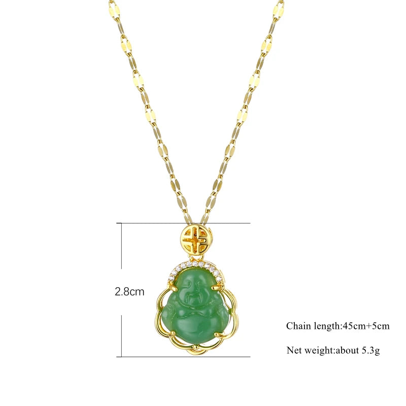 Fashion Exquisite Maitreya Buddha Pendant Necklace Inlaid with Shiny Zircon Crystal Base Ladies Lucky Amulet Fortune Jewelry